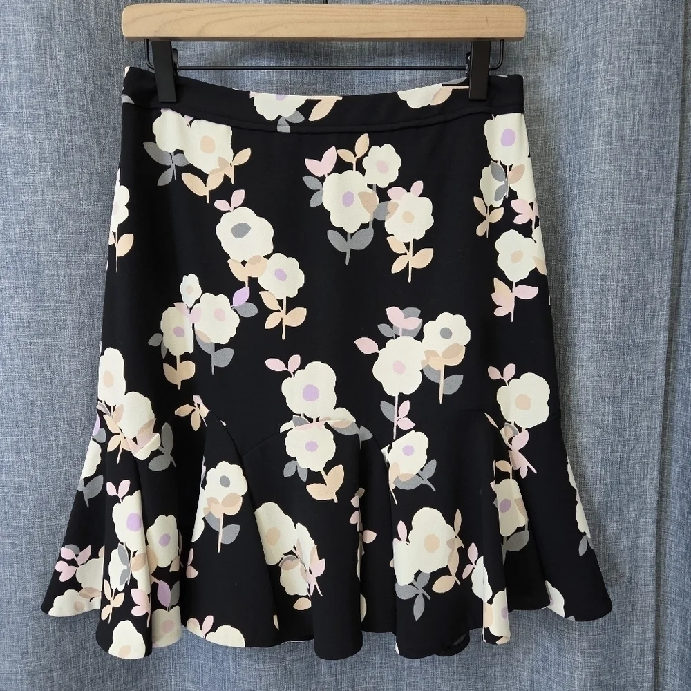 KATE SPADE Posy Floral Flounce Skirt Whimsies Black Pink Size 6 W28